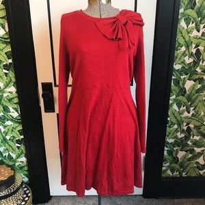 Jessica Howard Red Bow Sweater Fit and Flare Dress